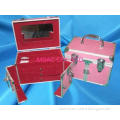 Pink ABS Cosmetic Case With Drawers , Lock And Mirror For M